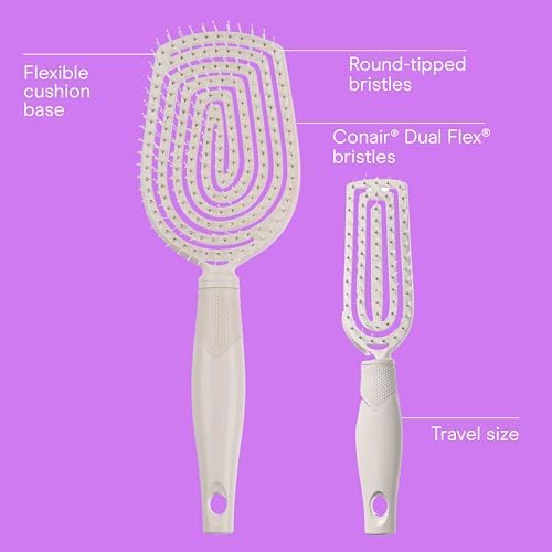 Conair Hair Brush Set, Scalp Care Detangling, 2-Pack, Grey Luxe - Image 2