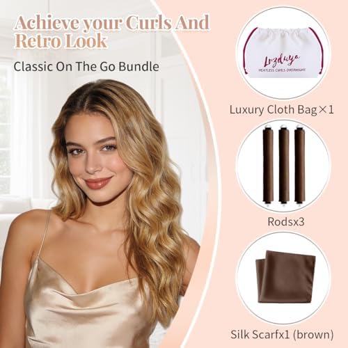 Heatless Curls Overnight Rods Heatless Hair Curler Hair Curlers To Sleep In Heatless Curls Blowout Rods Heatless Curling Rods With Luxury Cloth Bag Scarf For All Hair Types (Brown, 3Rods) - Image 4