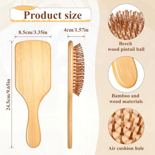 6 Pcs Natural Bamboo Hair Brushes for Scalp Massage & Detangling, Anti-Static Wooden Paddle Brush with Ergonomic Handle and Bamboo Bristles, DIY Engraving Gifts, 9.65”x3.35” - Image 2