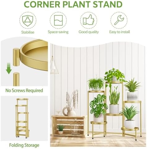 6 Tier Large Plant Stand Indoor Outdoor, 10 In Wide Tray, Gold - Image 5