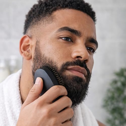 Beard Brush for Men, Natural Boar Bristles, Black Oval Wave Brush, Warp Resistant Wood Handle, for Fuller Thicker Hair, Beard & Mustache Growth, Exfoliation (Black 2) - Image 6