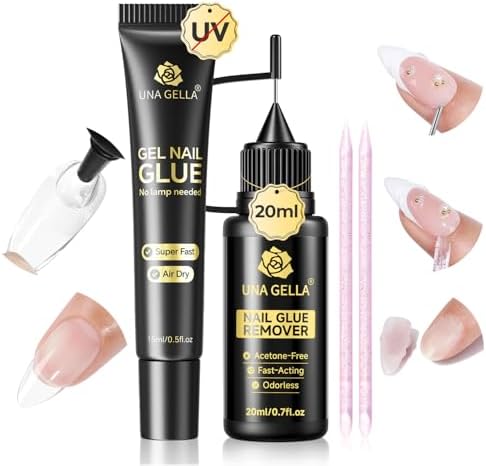 UNA GELLA 15g Nail Glue for Press On Nails with 20ml Nail Glue Remover Kit by UNAGELLA