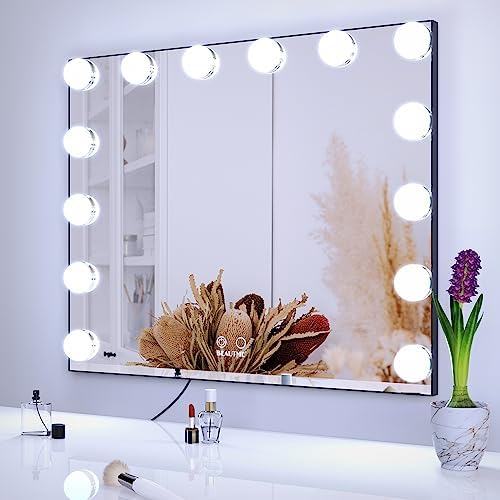 BEAUTME Vanity Mirror with Lights, Tabletop/Wall Mounted, Black 23.6" x 20" - Image 2