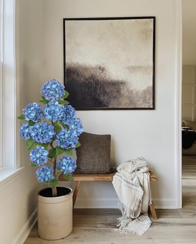 Hollyone 4FT Blue Hydrangea Artificial Flowers Tree Large Real Touch Faux Silk Hydrangea Plants Potted Fake Flower in White Pot for Home Indoor Outdoor Front Porch Garden Entrance Living Room Decor - Image 5