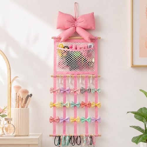 Suncalla Pink Hair Bows Holder Headband Organizer for Girls, Mesh Pocket by Unknown