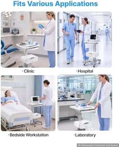 VEVOR Medical Trolley Cart with Tray and Drawer, Electric Lift Laptop Cart - Image 6