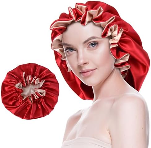 Silk Bonnet for Sleeping Satin Bonnets Double Layer Reversible Hair Cap Bonnet for Women Long Curly Braid Hair (Red) by BeutyMe