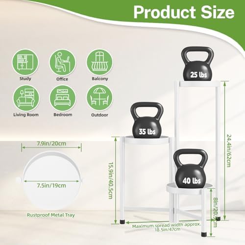 iDavosic.ly Plant Stand Indoor Outdoor, 3 Tier Metal Corner Shelf, White - Image 3