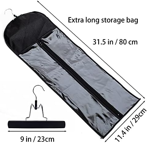 1 Pack Extra Long Hair Extension Holder Wig Storage Bag with Hanger Hairpieces Ponytail Bundles Storage Carrier Case for Store Style Hair Travel Hair Extensions Bag Black Color - Image 2