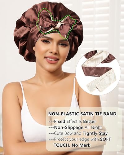 AWAYTR Double Layer Satin Bonnet for Women, Reversible Sleep Hair Wrap - Image 5