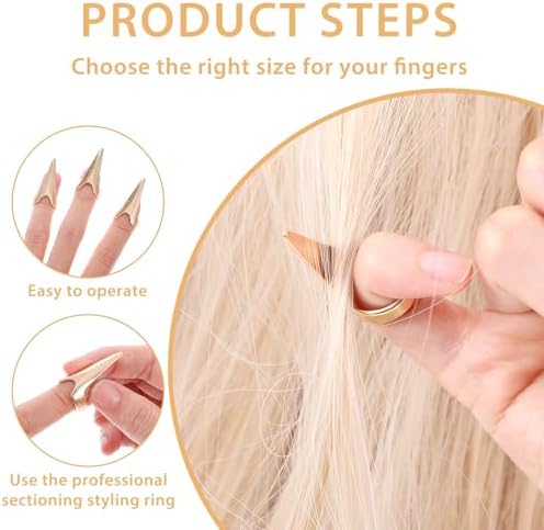Giantree 10Pcs Braiding Aid Hair Parting Ring, Nail Covers Back Scratcher, Hair Parting Selecting Sectioning Tool, for Hair Braiding Supplies Cosplay Nail Art Holiday Party(Gold + Silver) - Image 4
