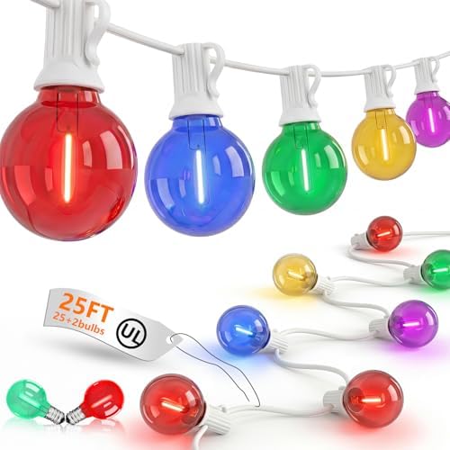 LED Outdoor String Lights Plug in, 25FT 27 G40 Shatterproof Multicolor Bulb by Goothy