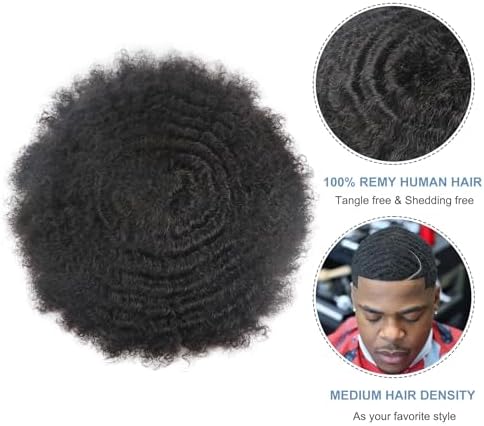 Male Afro Curly Toupee Mens Wig Weave 12mm Wave 360 Curly Men Hair Unit 1B Off Black 100% Human Hairpiece 8x10inch Men's Hair Replacement Systems Transparent HD Swiss Lace - Image 5