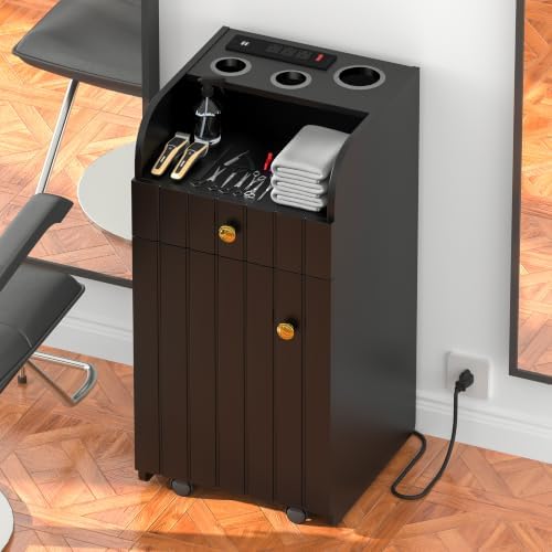 Black Hair Salon Station with Power Outlet, Tool Holders & Wheels by Katalora