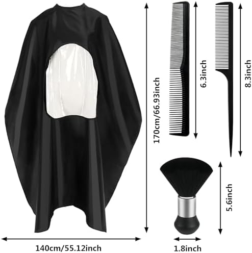 FEBSNOW Black Barber Cape with See Through Window and Neck Duster Brush - Image 2