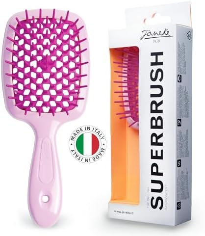 Janeke Superbrush Detangling Brush for Soft Smoothing Hair Brushing with Anti-Static Bristles - Vented Wet Hair Brush for Blow Drying Use - Perfect for Curly, Thick, Wavy, Fine Hair Types (Lilac-Fux) by Janeke