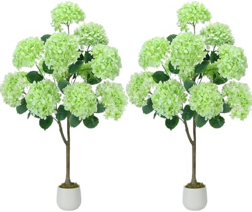 GTIDEA 2 Pcs 4 Ft Artificial Hydrangea Trees Potted, Green by GTIDEA