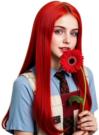Long Red Staight Wig for Girls Middle Parting Wig for Kid Halloween Cosplay Wigs (Red/Straight) - Image 2