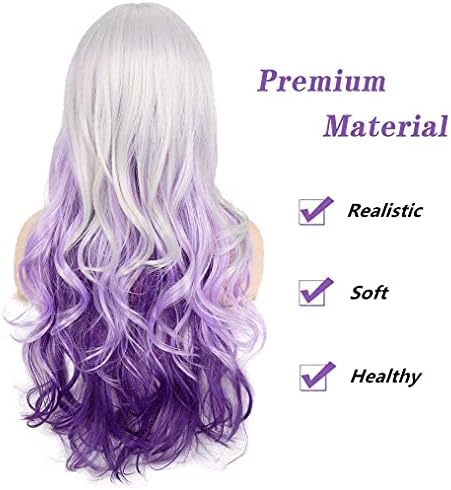 Long Curly Wavy Silver Grey to Purple Wig Side Part Natural Looking Synthetic Cosplay Wig for Women - Image 5