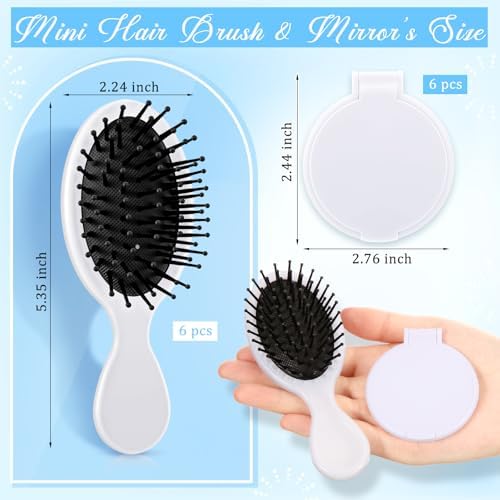 Meanplan 12 Pcs Mini Hair Brush Set Travel Wet Dry Hair Combs Pocket Detangling Compact Folding Makeup Mirrors for Spa Sleepover Birthday Bridal Shower Bachelorette Christmas Party Gift(White) - Image 2