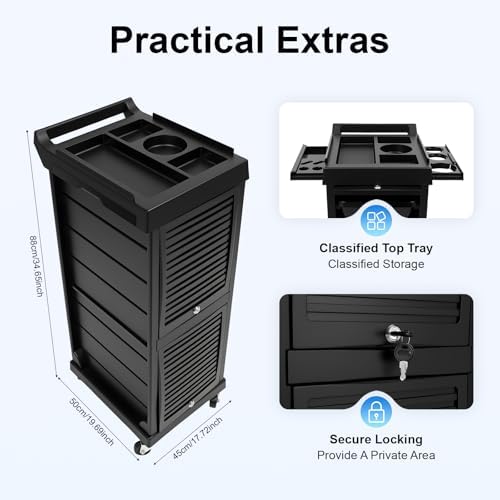 7-Tier Salon Rolling Trolley Cart with Drawers & Tool Holder, Lockable Beauty Barber Organizer Mobile Storage Station on Wheels for Hair Stylist Hairdressing SPA Tattoo, Side Retractable - Image 3