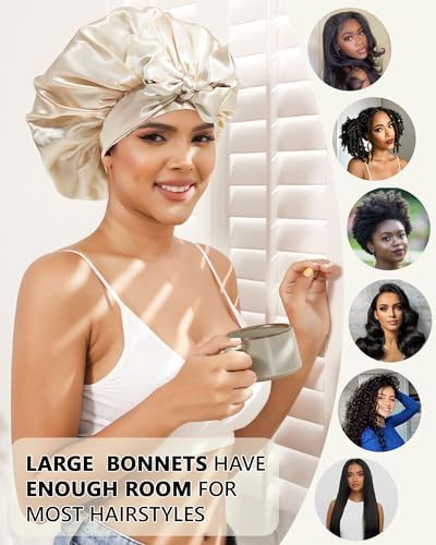AWAYTR Double Layer Satin Bonnet for Women, Reversible Sleep Hair Wrap - Image 6