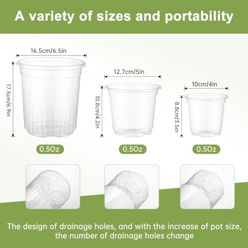 30 Pack 6.5/5/4 In Clear Nursery Plant Pots with Drainage Holes, 20 Labels - Image 4