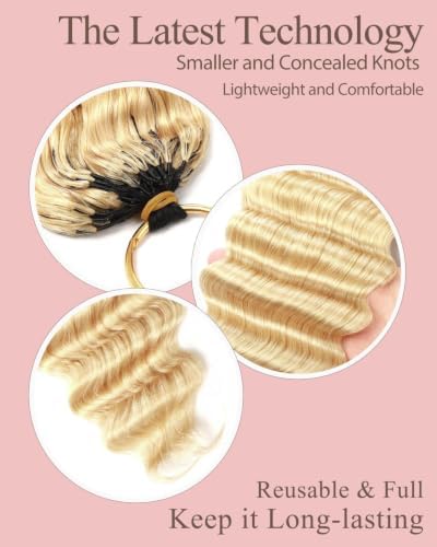 613# Blonde Color 18 Inch Human Crochet Hair for Black Women, Feather Crochet Extensions 55g 40 Strands, Resusable Miracle Look Hair Bundles, Soft Lightweight Small Knots Deep Wave - Image 2