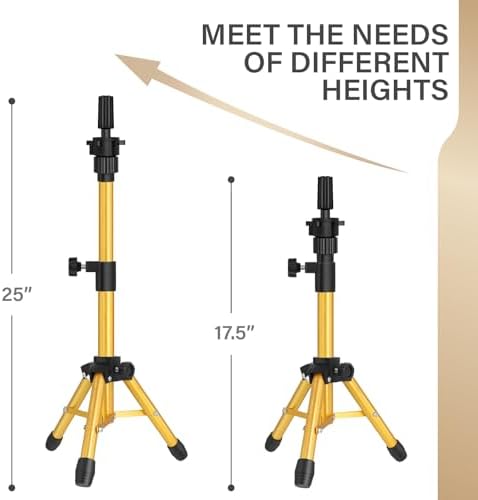 ZQIAN BEAUTY Wig Stand Tripod, 25 Inch Adjustable Mannequin Head Stand, Wig Head Stand for Training Heads And Canvas Block Head (Golden, Mannequin Head Not Included) - Image 2