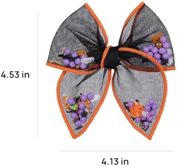 4" Halloween Black Mesh Tulle Hair Bow Clips for Girls Women, Glitter Pumpkin Ghost Bat Shaker Fable Bow Alligator Barrettes, Party Costume Dress Up Accessories, 2 Pack - Image 7