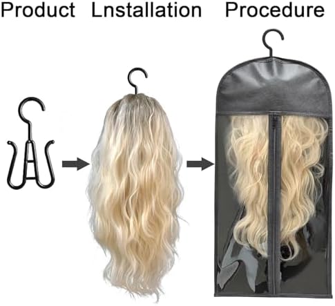 12-PCS Wig Storage Bags with Hangers – Premium Hair Extension Organizer for Multiple Wigs, 60cm x 30cm Dust-Proof Closet Savers (Black) - Image 6