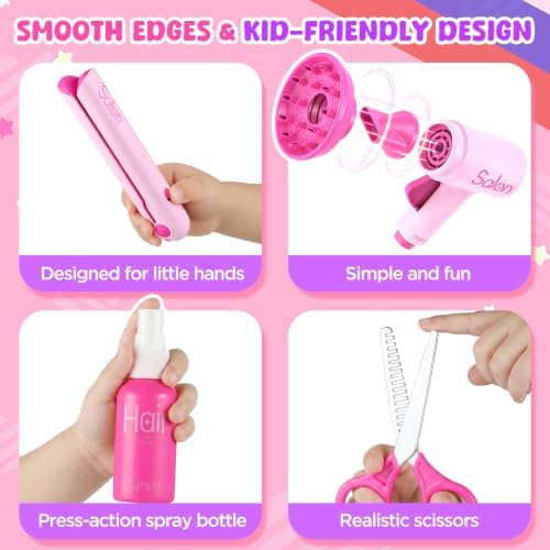 GAGAKU Hair Salon Toys for 3-8 Year Old Girls, Pretend Play Beauty Set with Sound Hair Dryer, Curling Iron, Straightener & Styling Accessories, Role Play Gift for Kids Age 4 5 6 7 - Image 3