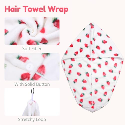 Microfiber Hair Towel Wrap, Quick Drying Hair Turban Towels, Strawberry - Image 3