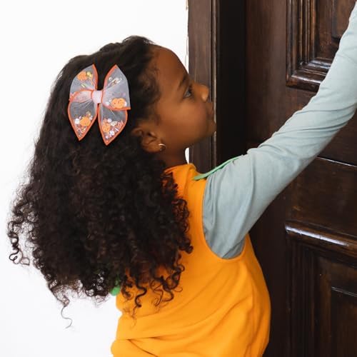 4" Halloween Shaker Bows Hair Clips for Girls Kids Orange Mesh Tulle Fable Hair Bow Ghost Pumpkin Alligator Hairpins Women Teen Toddler Dress Costume Decor Accessory 2pc Gift Set - Image 3
