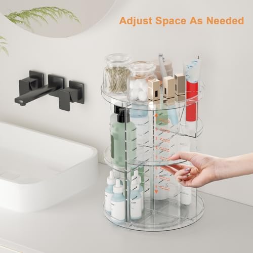 Rotating Makeup Organizer, DIY 8 Adjustable Layers Spinning Skincare Storage, Cosmetic Display Case with Brush Holder and Perfume Tray, Multi-Function Vanity Bathroom Countertop Organizer Clear - Image 2