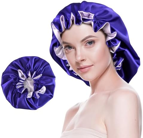 Silk Bonnet for Sleeping Satin Bonnets Double Layer Reversible Hair Cap Bonnet for Women Long Curly Braid Hair (Regal Purple) by BeutyMe