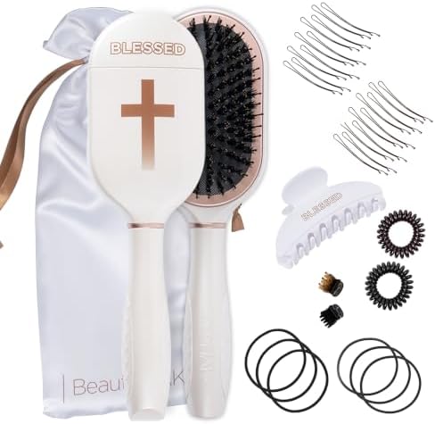 BeautyHAK Blessed Anti-Static Hair Brush Gift Set for Women, Boar Bristle by Beauty+HAK
