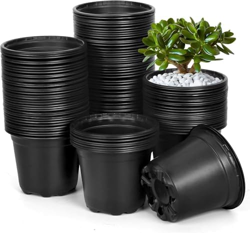 120 Packs 5 Inch Plant Nursery Pots, Plastic Seeds Starter Pots with Drainage Holes, Germination Soft Flower Plant Container for Succulents Seedling Cutting Transplanting (120, 5 Inch) by DUNPUTE