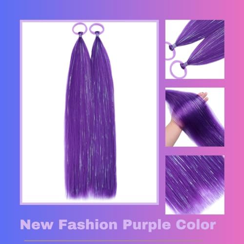 Dark Purple Ponytail Hair Extensions With Tinsel, Synthetic Tinsel Extensions With Rubber Band Daily Party Halloween Festival Crazy Days Hair Pieces for Women and Girls Accessories 2pcs/lot - Image 3