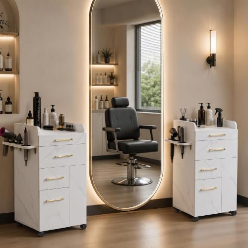 BarberPub Salon Trolley Cart with Lockable Wheels DC2053(White) - Image 3