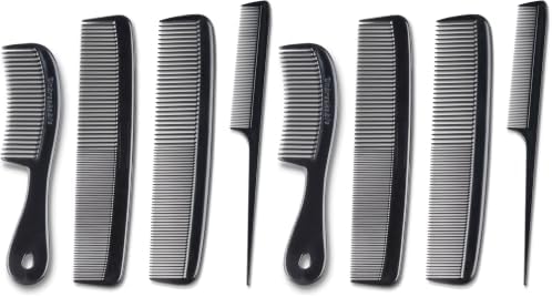 Mars Wellness 4 Piece Professional Comb Set Black - USA MADE - Fine Pro Tail Combs, Dresser Hair Comb Styling Comb - Premium Grade for Men and Women - Parting Teasing and Styling (Pack of 2) by MarsWellness