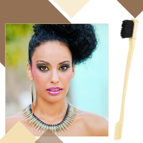Geiserailie 3 Pcs Slick Back Hair Brush Set Bristle Brush, Beige - Image 6