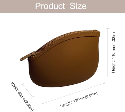Small Makeup Bag Premium Silicone Purse Bag Multifunctional Essential Bag Zipper Pouch Water and Heat Resistant (Brown) - Image 5