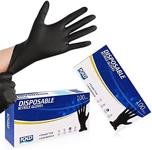 KKD Nitrile Gloves Disposable 100 Count 5.5 Mil Latex Free & Powder Free Gloves For Cooking, Cleaning, Insdustrial and Salon Use, Black, Large - Image 3