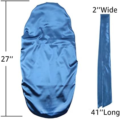 Extra Large Satin Bonnet Sleep Cap for Women, Double Layer Silky Hair Bonnet with Tie Band for Braids/Curly/Long Hair - Royal Blue - Image 6
