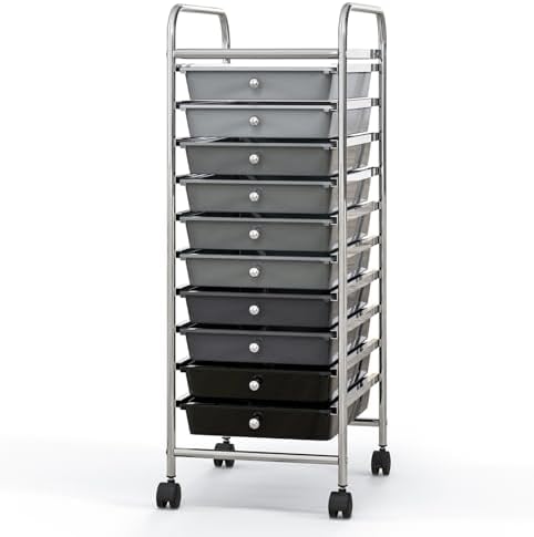 Giantex 10-Drawer Storage Cart w/Universal Wheel, Rolling Cart w/Handle, Home Organizer Storage Unit w/Removable Drawers, Trolley Utility Cart for Kitchen Makeup Living Room Office Play Room by Giantex