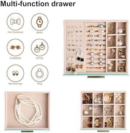Frebeauty Jewelry Box for Women,Clear Lid Jewelry Organizer with 3 Drawers - Image 4