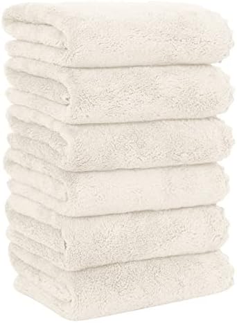 MOONQUEEN 6 Pack Premium Hand Towels - Quick Drying - Microfiber Coral Velvet Highly Absorbent Towels - Multipurpose Use as Hotel, Bathroom, Shower, Spa, Hand Towel 16 x 28 inches (Cream) by MOONQUEEN
