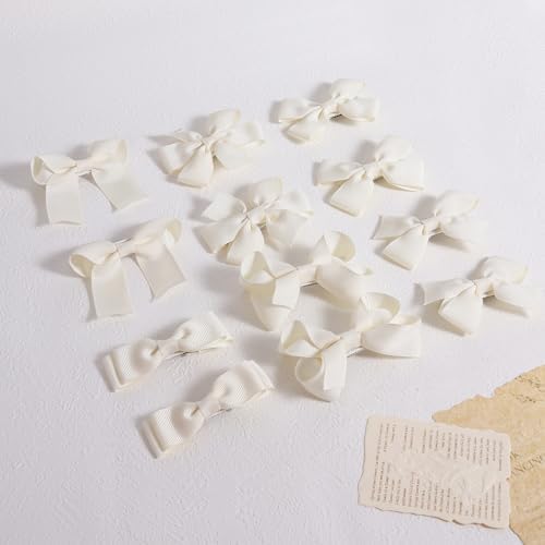 12-Pack 3" Off White Grosgrain Hair Bows for Girls, Handmade Alligator Clip Barrettes, Everyday Hair Accessories for Toddlers, Kids, Teens, Secure Non-Slip Styling in Pairs - Image 2
