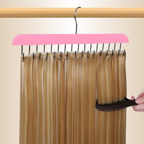 Hair Extension Hanger Weft Organizer Stand for Clip-in Styling Washing Storage Rack Display Mount Accessories Pink 16-Tooth Braiding Wig Holder - Image 7